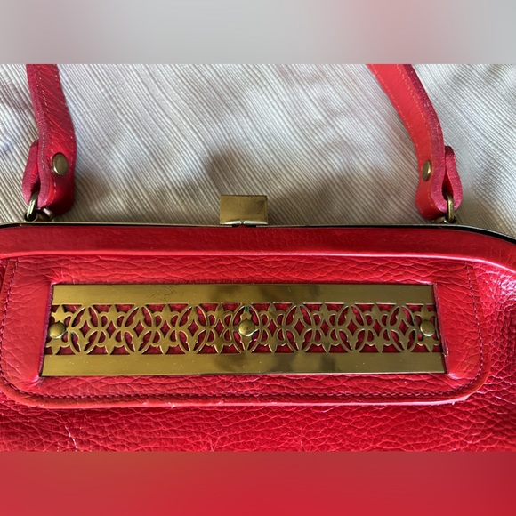 Vintage Roger Van S 1950s-60s Red Pebble Leather Gold Hardware Purse Handbag - Picture 8 of 13